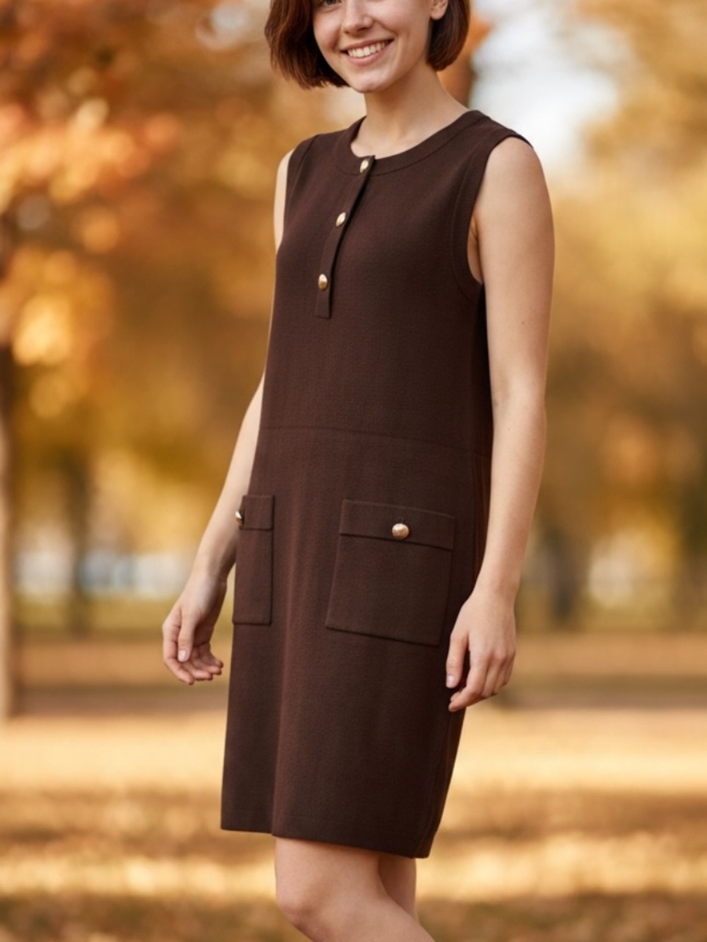 💐NWT💐 RW&CO. Chocolate Brown Sleeveless Crew-Neck Mini Sweater Dress - size M